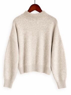 Tahari 100% 2-Ply Cashmere Mock Neck Sweater - Cream